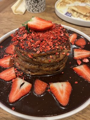 Buckwheat choc orange stack w strawberries   at Sunday Coffee & Kitchen in Newcastle Upon Tyne