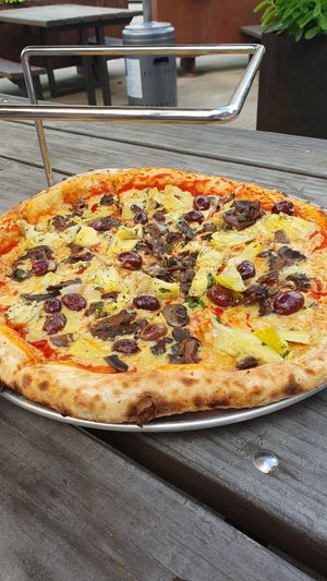 Pizza with artichokes, mushrooms and olives at Ammazza in Atlanta
