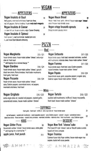 Vegan Menu at Ammazza in Atlanta
