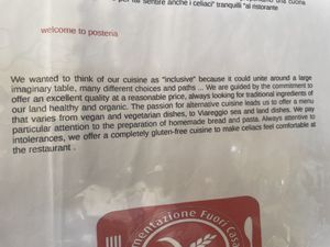 Inclusive, alternative cuisine  at La Posteria Ristorante Pizzeria in Viareggio