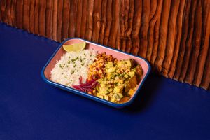 La bringelle - eggplant, rice, lentils and coco curcuma sauce at OTÉ in Paris