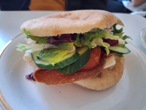August 2025: 'Peruna rieska' (potato flatbread with roast beef, cheese, garlic mayo and veggies) at Vegalicious Pastry in Helsinki
