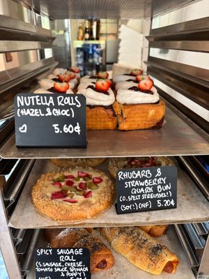 Nutella rolls, tart and sausage rolls at Vegalicious Pastry in Helsinki