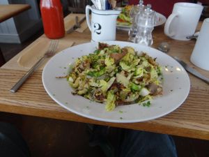 Vegan bubble and squeak at Laportes in Lewes
