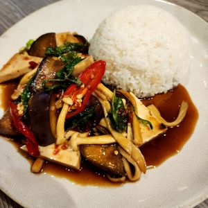 Pad kra poa : spicy  Basil sauce  at YOD in Haymarket
