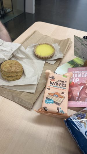 Scone and lemon tart, chocolate wafers and strawberry quinoa chocolate   at bio&bio - Cvjetni in Zagreb