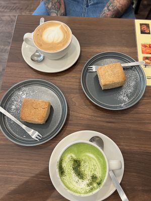 All vegan - soy Latte & soy Matcha Latte + vegan scones  at Caffè Latte - カフェラテ in Hiroshima