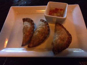 vegetable samosas with sweet cucumber and red pepper sauce at Joy Noodles and Asian Cuisine in West Palm Beach