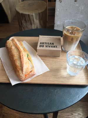 Sandwich Bahn Mi, ice coffee  at Land & Monkeys - Grands Boulevards in Paris