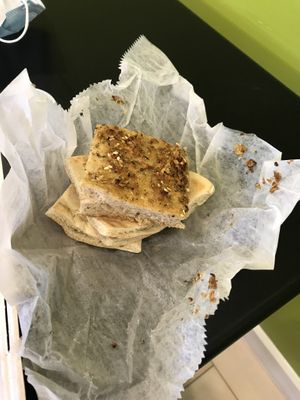 Homemade focaccia and pita slices  at Aviva by Kameel in Atlanta