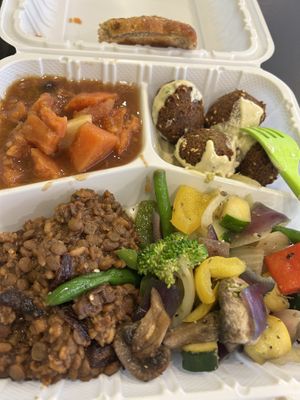 Falafel, lentils, veggies, sweet potatoes, bread  at Aviva by Kameel in Atlanta