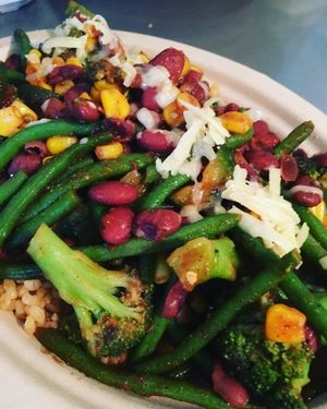 Organic Melody Maker added red beans and brown rice  at Sweet Yams Organic Takeout in San Antonio