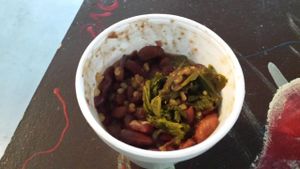 rice & beans, mixed in with the vegan veg/greens at Sweet Yams Organic Takeout in San Antonio