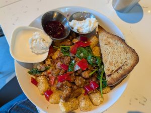 Tot + Sausage hash at FiKA in Grand Rapids