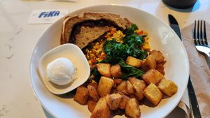 Tofu scramble with cinnamon raisin toast at FiKA in Grand Rapids