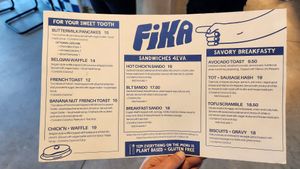 Menu side 1 at FiKA in Grand Rapids