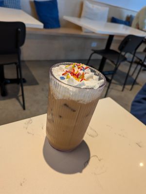Birthday cake iced latte at FiKA in Grand Rapids
