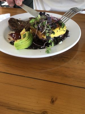 Tucking into the rancheros  at Vegetate  in Kapaa