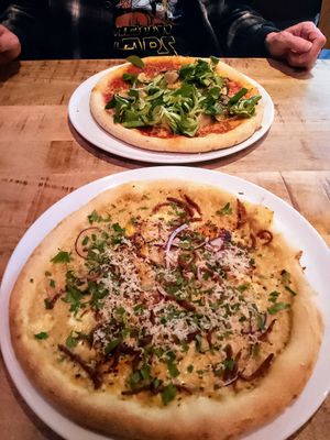 Carbonara pizza (my fav!) and The Garden pizza at Vegan Pizza Bar  in Utrecht