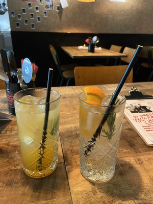 Orangello mule (very tasty and fresh) and G&T (tasty and slightly spicy) at Vegan Pizza Bar  in Utrecht