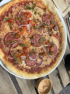 
Sala Mommy 16,50€ 
Crust dipper Homemade Smokey B*con Mayo 1,76€  at Vegan Pizza Bar  in Utrecht