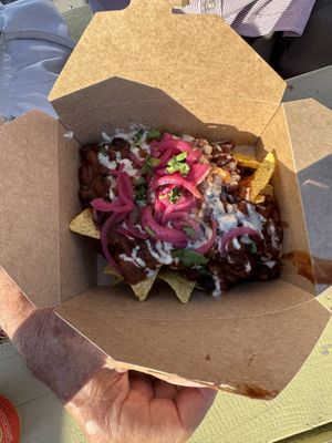 Nachos with cashew cream pickled onions and bean chilli   at Frank's   in Strandhill
