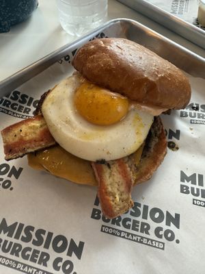 Junior Texas sunrise burger  at Mission Burger Co. in Atlanta