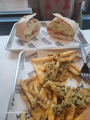 BLT sandwich w/ sharable garlic fries at Mission Burger Co. in Atlanta