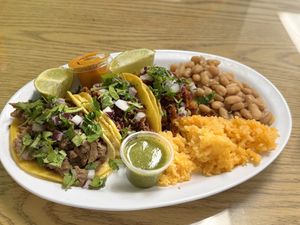 Taco Trío w/rice & beans   at Vegatinos  in North Hollywood