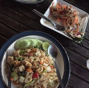 fried rice, banana flower salad at Irie Bar and Restaurant in Koh Lanta
