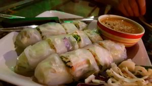 Raw spring rolls w/ peanut sauce at Irie Bar and Restaurant in Koh Lanta