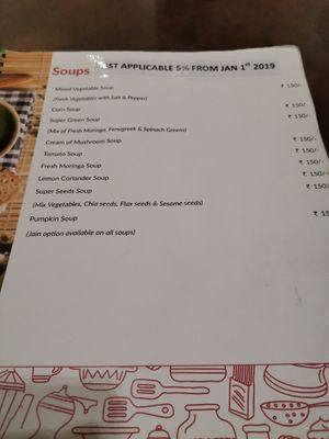 Soup menu at Rasa Dhatu in Mysore
