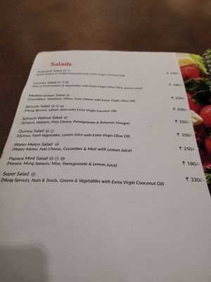 Salad menu at Rasa Dhatu in Mysore