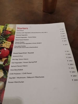 Starts menu at Rasa Dhatu in Mysore