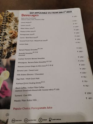 Beverages at Rasa Dhatu in Mysore