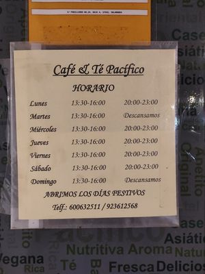 Horario at Cafe y Té Pacífico in Salamanca