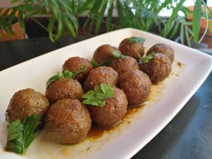 soya meat ball with sauce at Cafe y Té Pacífico in Salamanca