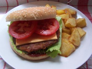 soya hamburger with potatoes at Cafe y Té Pacífico in Salamanca