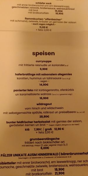 wechselnde Tageskarte at Waldhaus Weinbiethaus in Neustadt