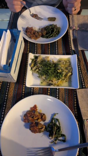 (middle dish) We think it was artichoke with a dill and bean sauce. Delicious once we double-checked it was 'only vegetables' at Nihan's Kitchen in Oludeniz