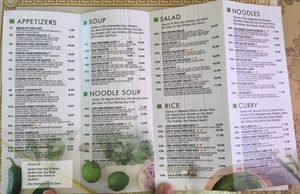 Vegan menu  at My Thai in Chatsworth