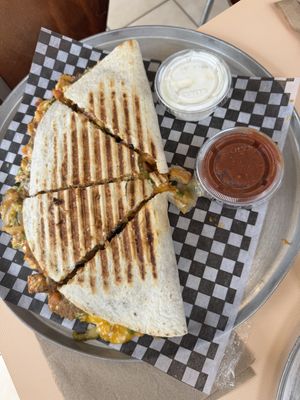 Tofu Quesadilla with Sour Cream and Salsa as sides  at Burrito Gringo - Bronson Ave in Ottawa
