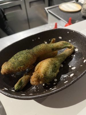 Ricotta stuffed squash blossoms tempura fried.  at Smith & Daughters in Collingwood