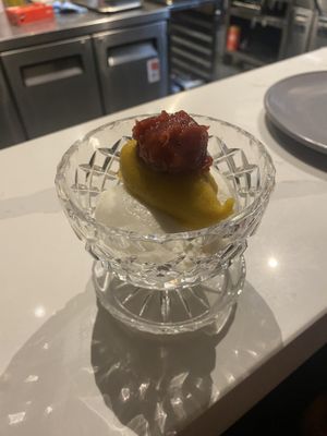 Coconut and mango sorbet with rhubarb    at Smith & Daughters in Collingwood