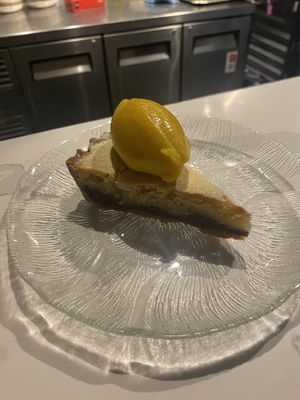 Hazelnut cheesecake with mango sorbet   at Smith & Daughters in Collingwood