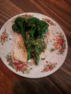 Roast broccolini with whipped tofu. Delish!! at Smith & Daughters in Collingwood