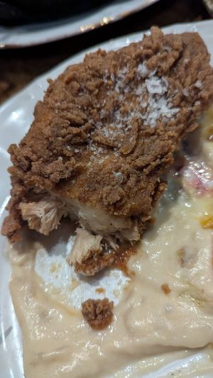 Southern fried lions mane, white gravy, chow chow $28.00: delicious crispy southern fried coating, a little fatty texture inside at Smith & Daughters in Collingwood