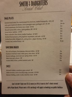 Menu April 2025 at Smith & Daughters in Collingwood