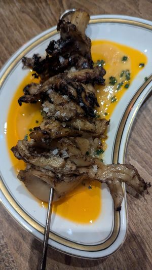 Jerk oyster mushroom skewer, burnt pineapple sauce, gochugaru oil $10.00: these always have a fatty texture to me at Smith & Daughters in Collingwood