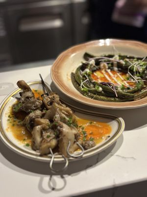 Mushroom skewers and snake beans  at Smith & Daughters in Collingwood